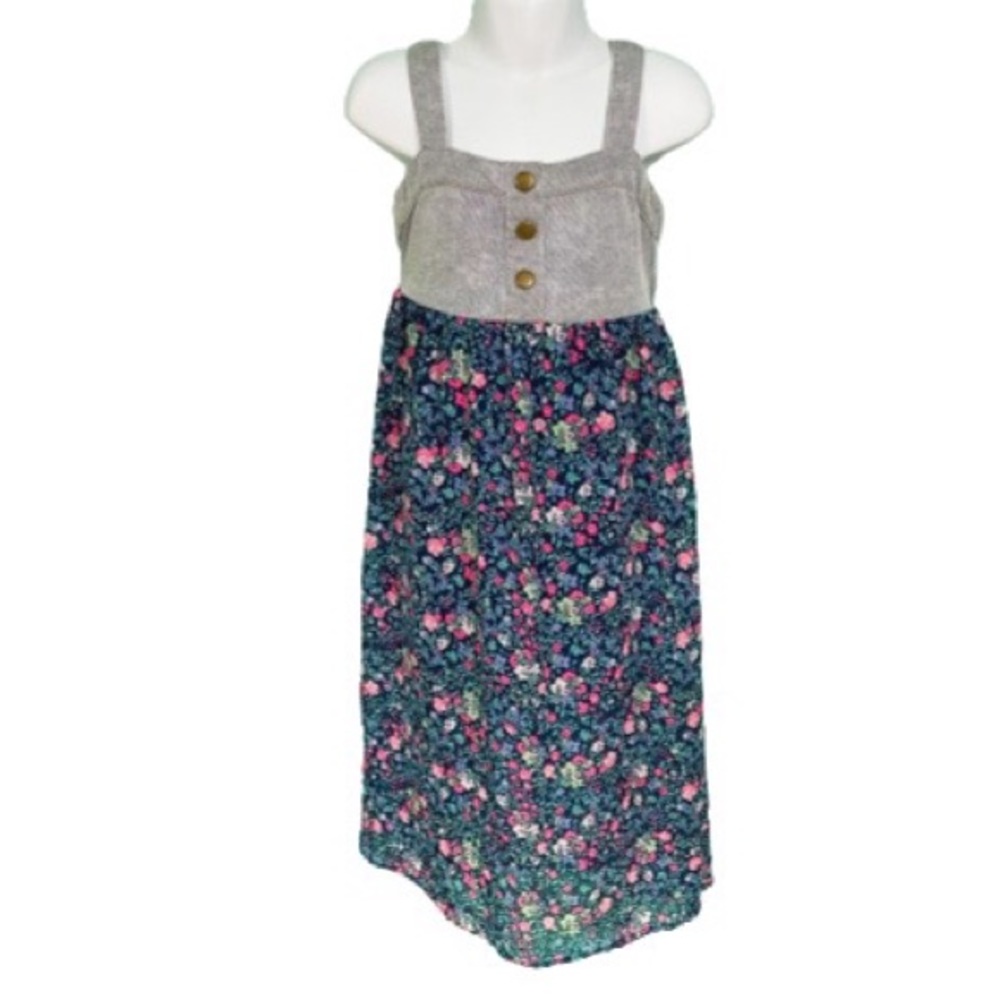 Cherokee Chambray Blue & Colorful Floral Maxi Summer Dress Girls Size XS 4/5